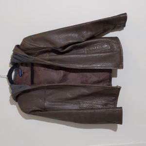 Genuine Leather brown jacket with hood